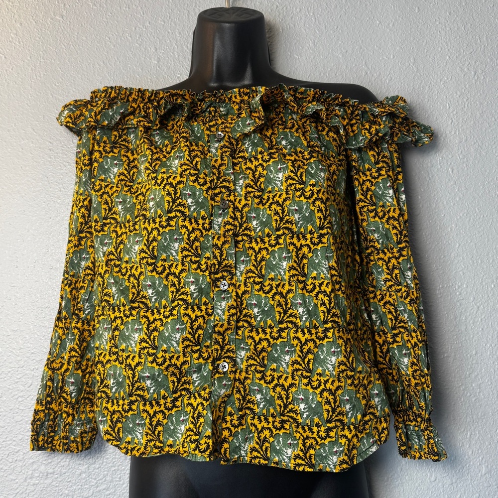 J.crew ratti elephant print off shoulder button top women’s size 2